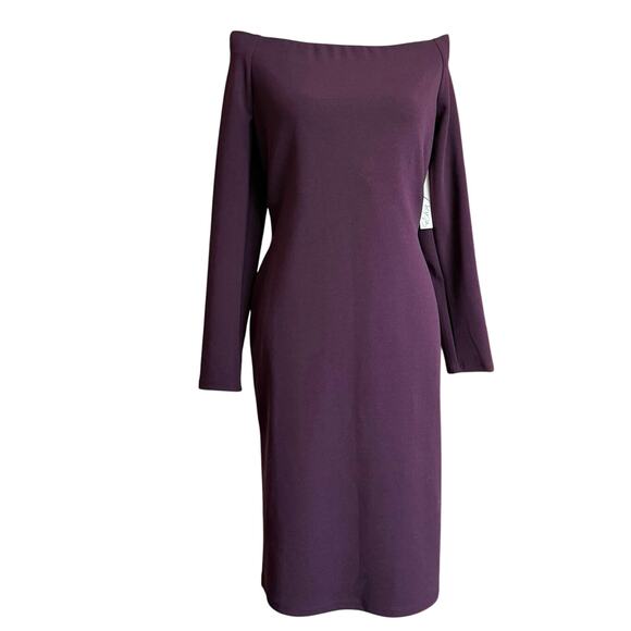 Eliza J off shoulder sheath dress bodycon eggplant purple wine merlot size 12 - Picture 9 of 14